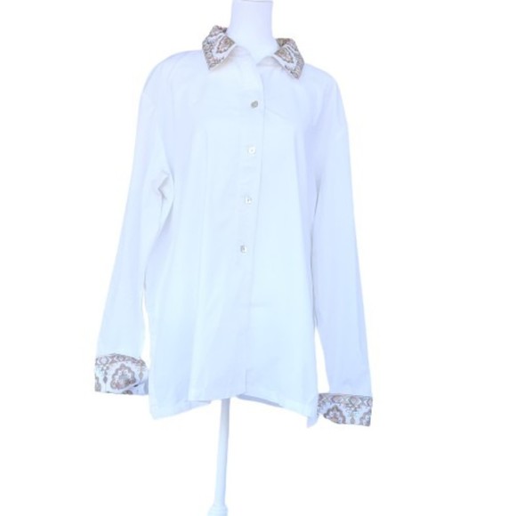 Coldwater Creek Long Sleeve 3/4 Button down cream with embroidered detail (XL) - Picture 3 of 5